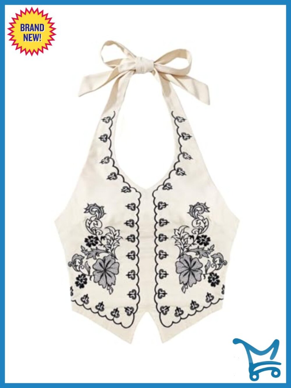 Embroidered Western Halter Top Tie Neck Open Back Cowgirl Concert